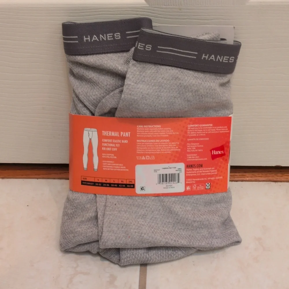 Hanes Men's Gray Thermal Waffle Knit Warming Pants Size Large - New
